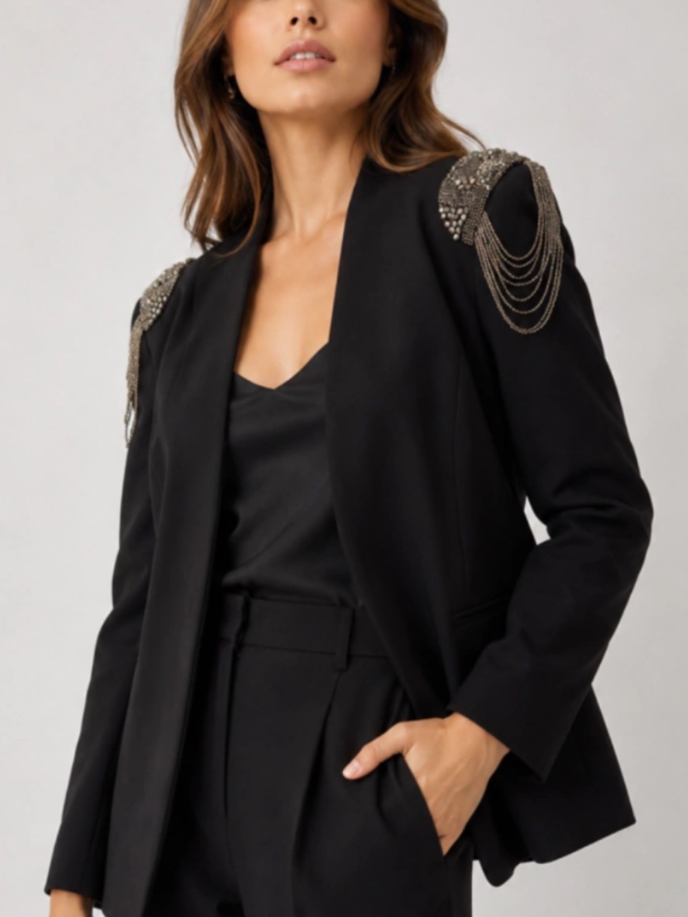 H&M EMBELLISHED SHOULDER BLAZER
